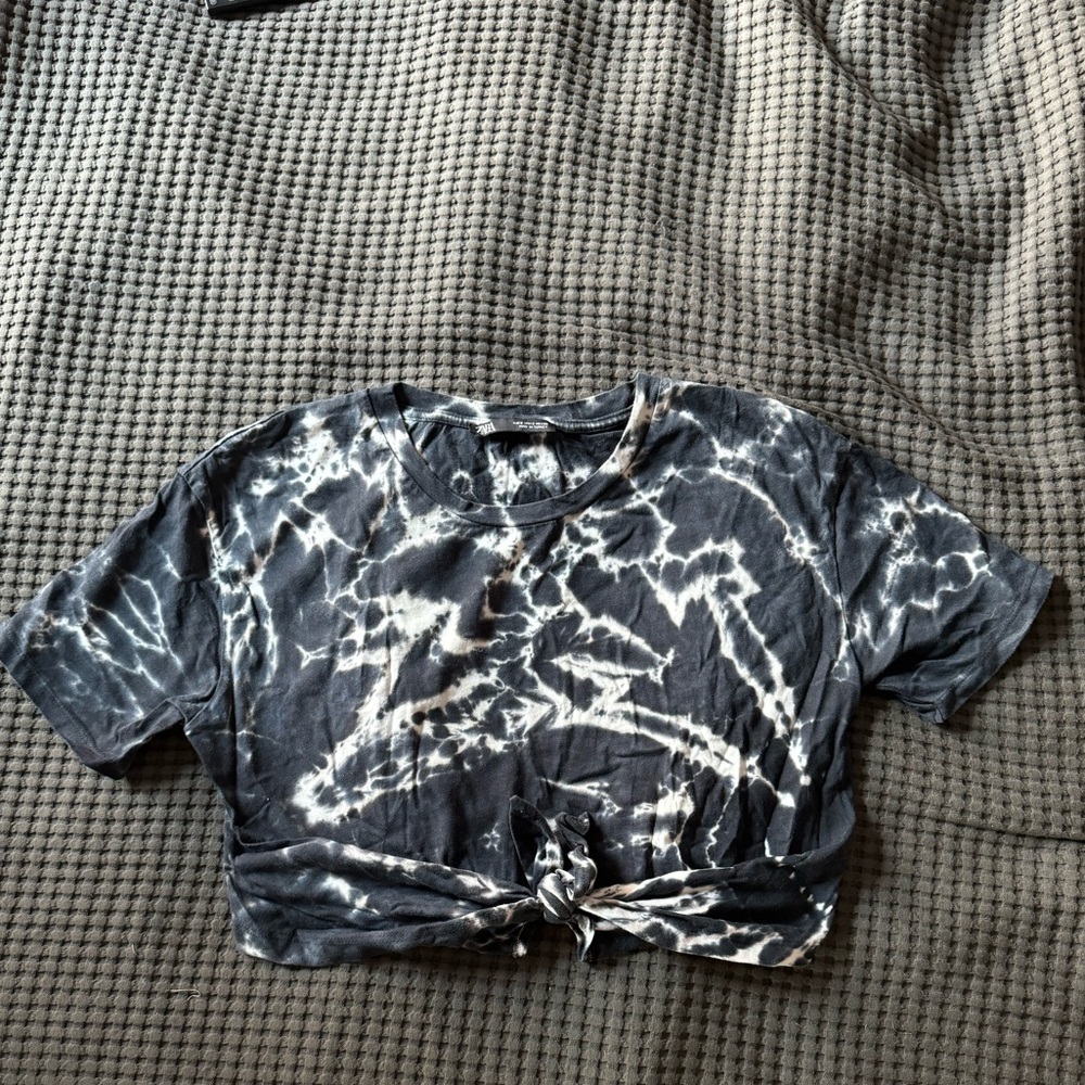 Tie dye crop tshirt, midnight blue and white
